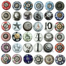 VINTAGE SHABBY CHIC CREAM BLACK WHITE CERAMIC CUPBOARD DOOR KNOBS DRAWER KB04