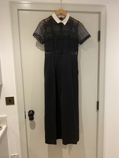 Black White Self-portrait Lace Collared Jumpsuit Wide Leg Party UK 10 EU 38 US 6