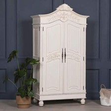 Wooden Carved French Chateau White Double Armoire Stunning Quality Furniture