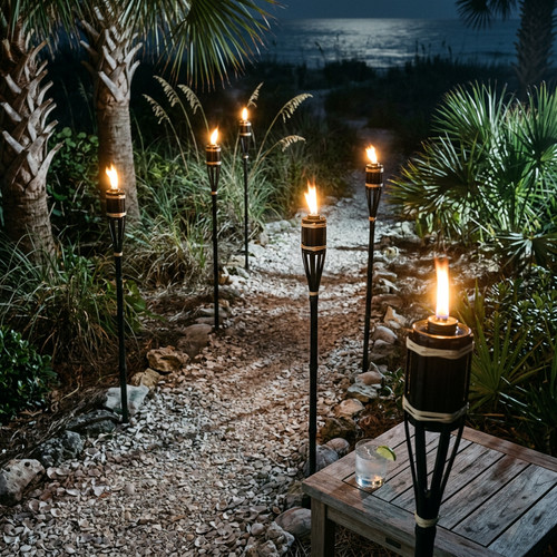 Bamboo garden torches 114cm - bamboo,