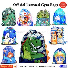 Kids Character Gym Bag PE School Swim Sports Drawstring Boys Girls Gym Bag