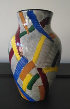 Vintage Eva Zeisel SMF Schramberg Art Deco Vase Goeblin 4 Painted Décor - 19 cm