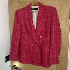 Zara Women's Fuchsia Pink Textured Tweed Blazer Jacket Size XL