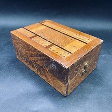 Wooden Cribbage Board Travel Folding Vintage Box 4 Pegs Sealed Bridge Size Cards