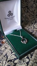 Vintage 1990-s Irish Celtic Claddagh 925 Sterling Silver Necklace in Box.