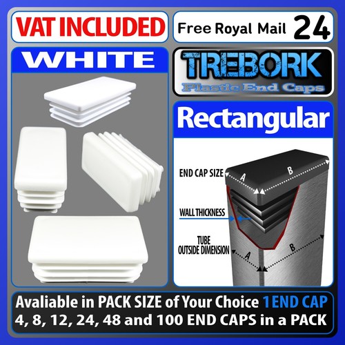 White rectangle plastic end - white,