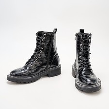 River Island Boots Women's Size UK 4 EU 37 US 6 Black Croc Effect Lace-up Patent