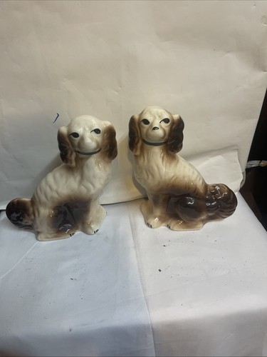 Vintage pair pottery dogs - vintage,