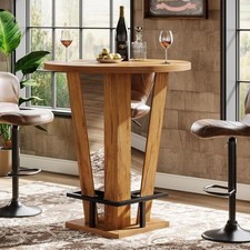 Round Bar Table, 39.4" H High Top Cocktail Bistro Pub Table with Metal Footrest
