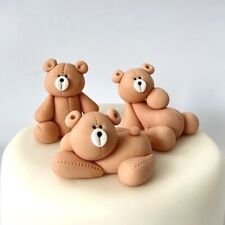 3 Teddy Bear Balloon Sugar Fondant Cake Decorations Birthday, Christening, Baby