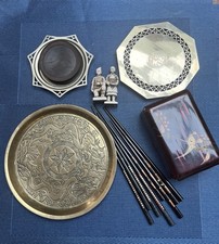 Chinese/ Japanese Warrior Figures,Paper Mache Box, Heavy Brass Plate,Chop Sticks