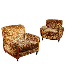 Vintage Armchairs Velvet Beech Veneer Italy 1970s Original