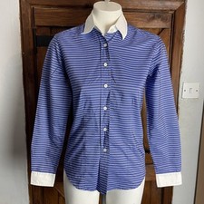 Moloh Womens Blue Striped White Collar Cuff Fitted Shirt UK 10