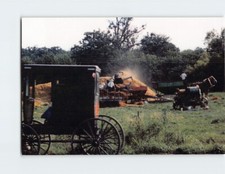 Postcard Threshing the Oats and Buggy Amish Farm USA