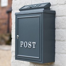 'Norfolk' Grey Wall Mounted Post Box With Silver Text - Lockable Letter Box