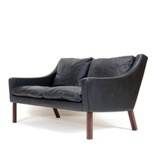 Retro Vintage Erik Jorgensen Leather 2 Seat Seater Love Sofa 60s 70s Danish Teak