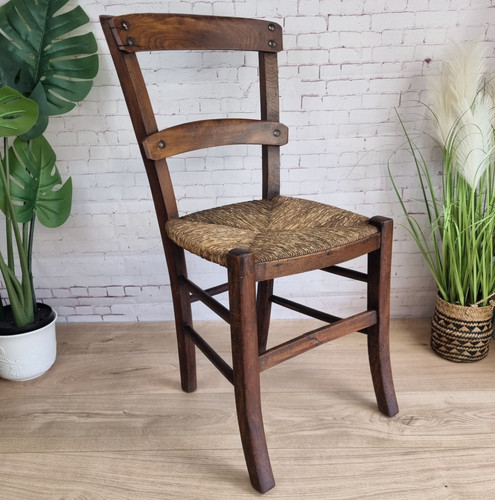 Antique rush wooden chair - antique,