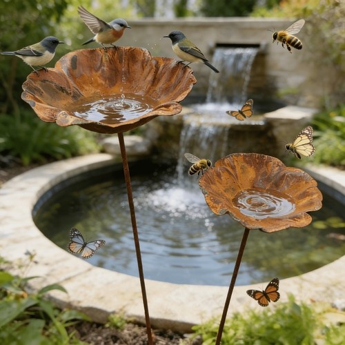 Metal bird bath - bird, shape