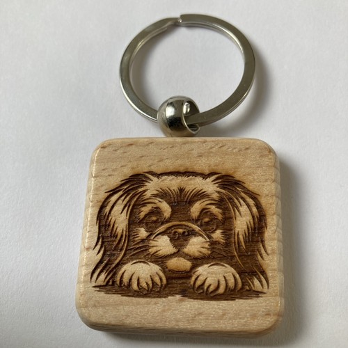 Cute pekingese wooden keyring - pekingese,