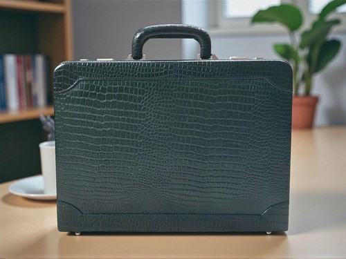 Croco green leather briefcase - croco,