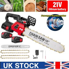 16" Electric Cordless Chainsaw Brushless Handheld Wood Saw +2 Battery & Charger