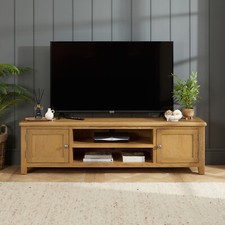 Cotswold Rustic Smoked Oak Large Widescreen TV Unit Stand – Up to 80” TV Size