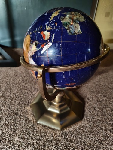 Blue gemstone globe brass - blue,