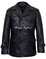 GERMAN WW2 Mens Leather Coat Black REAL CLASSIC HIDE LEATHER DR-WHO