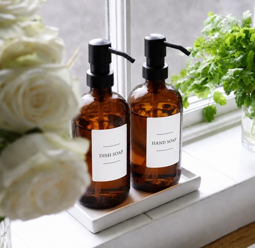 Amber glass soap dispensers - amber,