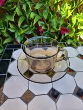 Vintage Retro 1970s, Arcoroc France Smoked Glass Coffee Cup Saucer Duo 