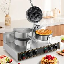 Commercial Waffle Maker Double-Head Machine Round Nonstick Temp & Time Control