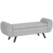 Storage Ottoman with Armrest Upholstered Linen Bench Window Seat Footstool Grey