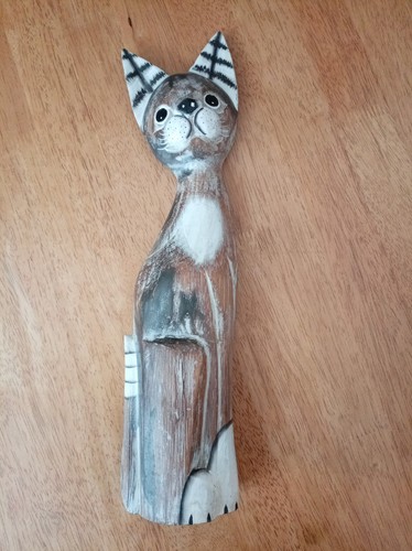 Wooden cat ornament - wooden,