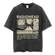 Radiohead Vintage Washed T-Shirt Men Women Hip Hop Cotton Music Band Tee