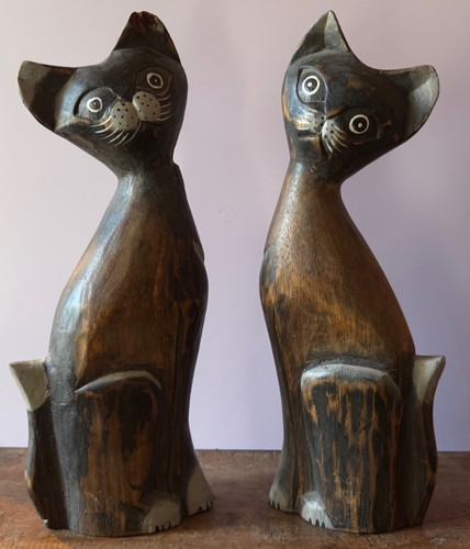 Vintage hand carved wooden cat - vintage,