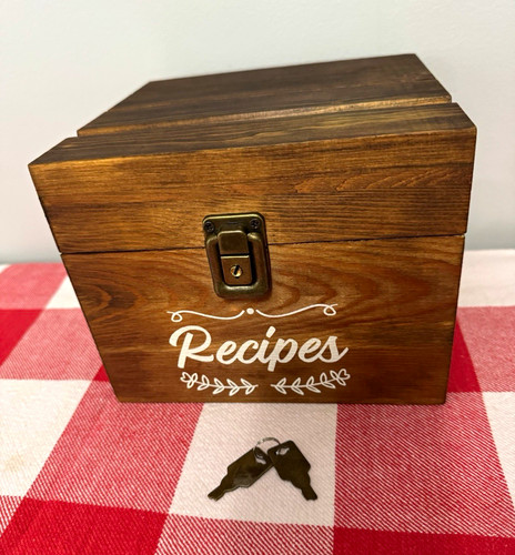 Vintage wood recipe box with - recipe,