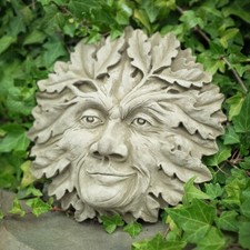 Jack the Green Man Stone Hanging Plaque | Outdoor Leaf Ivy Face Garden Ornament