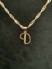 22K Gold Filled Wave Chain Necklace With Initial Letter D Alphabet 45cm Ref:-80
