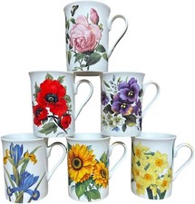 6 Mixed Flowers Coffee Mugs 300ml Fine China