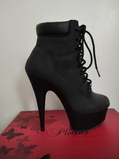 "Pleaser" Black Nubuck Faux Leather Boots – Size UK 4 / EU 37 Brand NEW