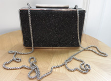 LK Bennett Nina black sparkle box clutch bag chain excellent Christmas party