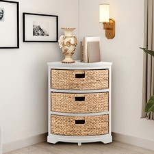 3 Tier X-Side Corner Table Storage Cabinet with 3 Wicker Baskets (Collectible)