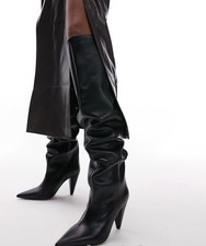 Topshop Tabitha premium leather cone heel knee high boots in black size 3 BNWT