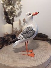 Hand Carved Wooden Painted Seagull Garden Ornament Sea life Bird Carving Gift 
