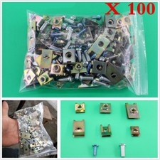 100Pcs Car Dashboard Door Panel Fastener Fixed Screw U Type Gasket Metal Clips