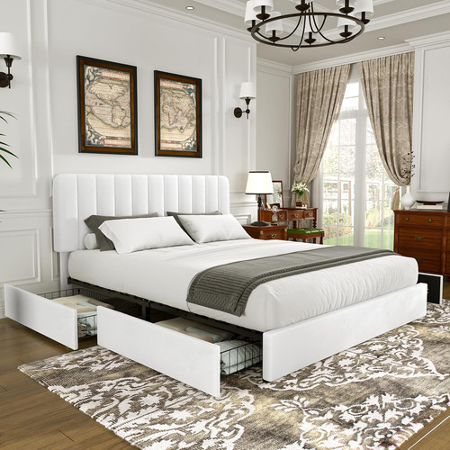 White velvet upholstered - upholstered, bed