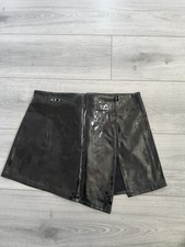 BNWOT Vintage Ann Summers Black & Purple PVC Asymmetric Hem Mini Skirt Siz 10-12