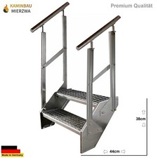 Premium Steel Stair 2 Steps 600-1400 mm Galvanised Terrace Outdoor Railing Stair