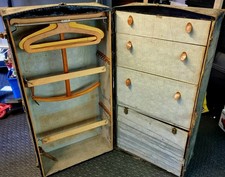 Vintage Steamer Trunk Campaign Travel Wardrobe with Hangers and Inner Storage