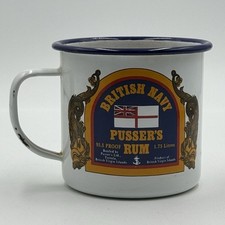 Vintage British Navy Pussers Rum Enamel Tin Metal Mug Cup .